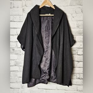 Red Coral Charcoal Draped Cape Poncho Wrap Coat O/S